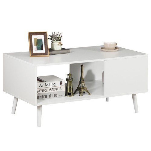 Wooden Coffee Table Accent Table w/Open Storage Shelf for Living Room White - Picture 18 of 24