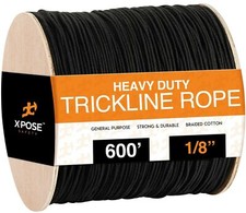 Black Unglazed Trickline Rope - 600 ft x 1/8 inch Theatrical Tie Line Heavy Duty