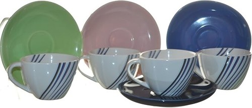 SET (4) DIANE VON FURSTENBERG DVF STREAMLINE DEMITASSE ESPRESSO CUP & SAUCER NEW - Picture 2 of 3