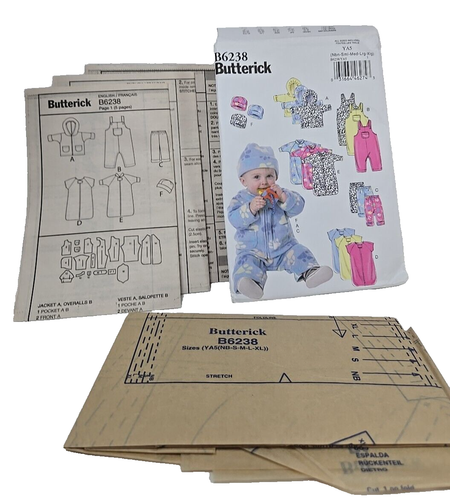 Butterick B6238 Fleece Baby Bunting Jacket Overalls Pants Hat Pattern Size NB-XL - Picture 3 of 3