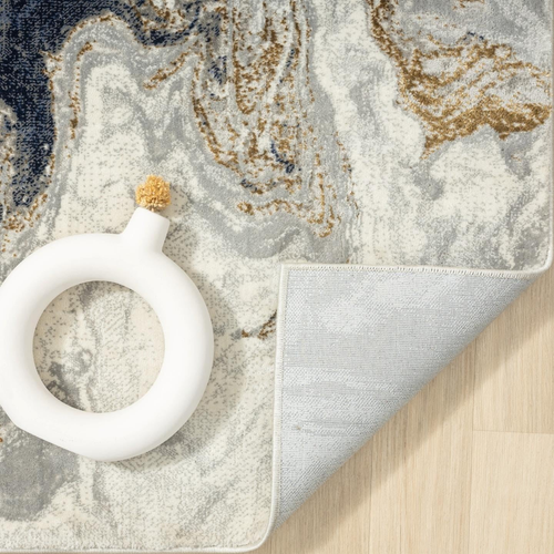 Marble Collection Blue Area Rug 6X9 Modern Abstract Swirl Design Non-Shedding Ca - Picture 5 of 12
