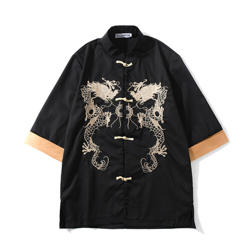 Chino Hombres Tang Traje Prenda para el torso Camiseta Bordado Dragón Rana Botones Informal Étnico - Imagen 9 de 10