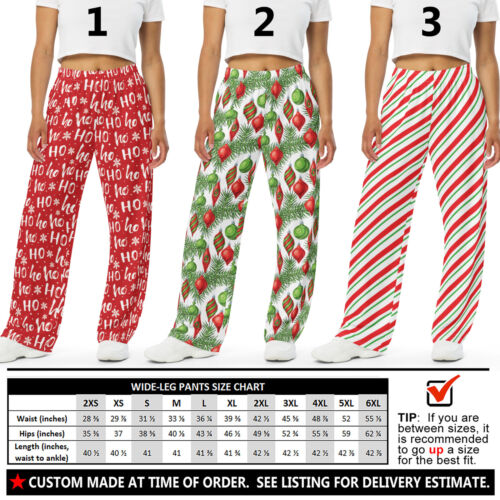Women's Christmas Pants #1 - Casual Wide Leg Trousers Pajamas Holiday Gift - Picture 9 of 29