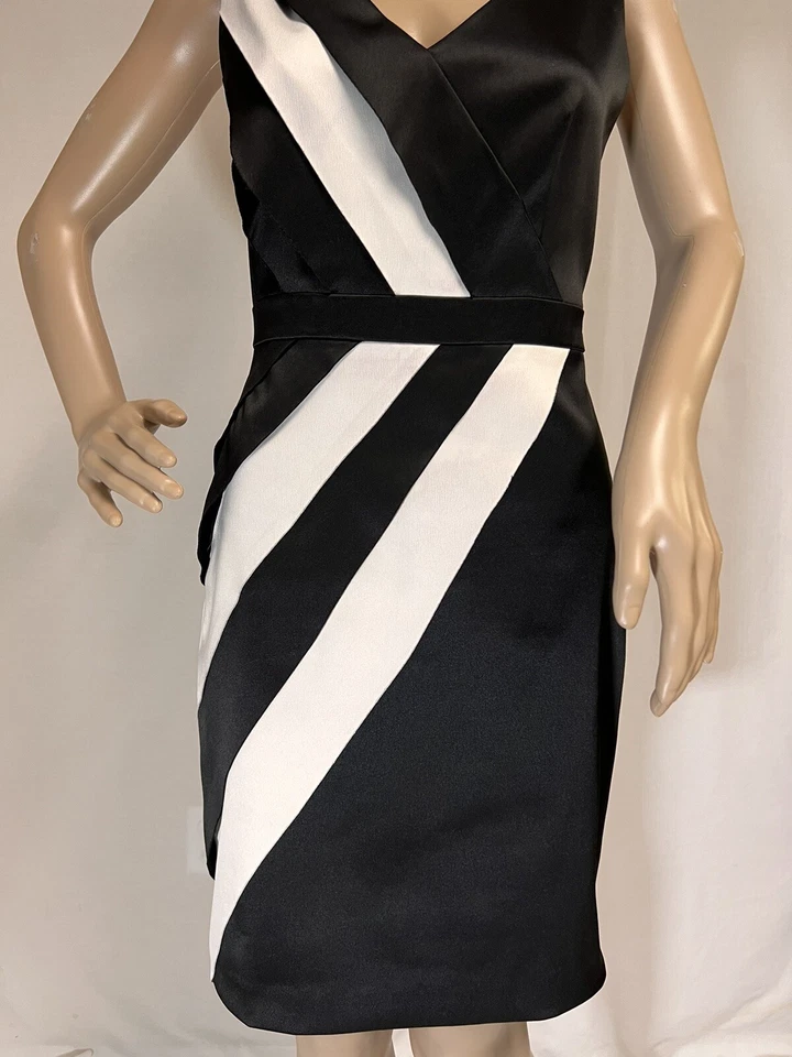 Vestido Max And Cleo, Blanco y Negro, Cuello en V, Vestido Formal Sin Mangas, Talla 2 Foto 3 de 4