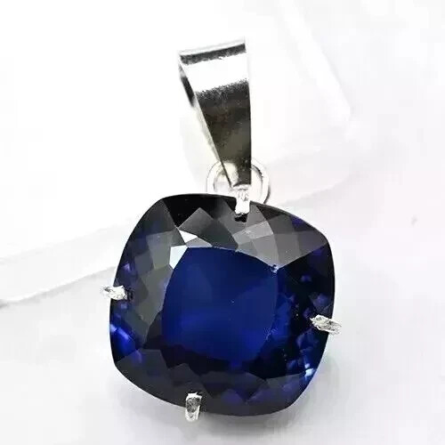 Natural Blue Sapphire 35.62 Ct +Cushion Cut 925 Solid Silver Pendant Gemstone - Picture 6 of 7