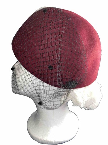 Luzvimin by Maria Eugenia newyork Pillbox Hat 100% Wool Blk Flower & Mesh - Picture 7 of 11