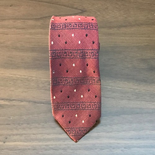Vintage The Coplan Tie Red MCM Skinny Silk & Cotton Tie Geometric Greek Key - Picture 1 of 7