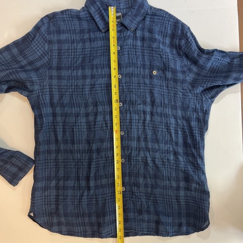 Todd Snyder Slim Button Down Kragen Kariert Leinen Hemd Knopfleiste Navy Kariert XL - Bild 8 von 10