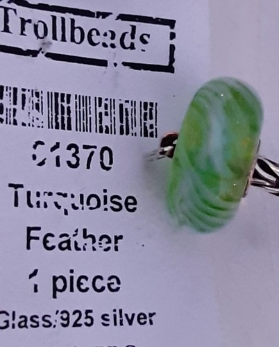 TROLLBEADS Türkis Feder 61370 Retired Türkis Feder Glas Silber Neu - Bild 1 von 11