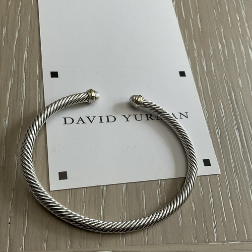 David Yurman 4mm Classic Cable Sterling Silver & 18k Gold Pearl Bangle Bracelet - Picture 2 of 11
