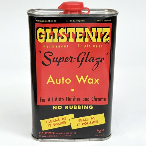 Vintage GLISTENIZ 'super glaze' Auto Wax No Rubbing 16Fl oz Hillsdale Michigan - 第 1/13 張圖片
