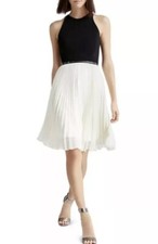 halston heritage Pleated Georgette Black & Eggshell Dress $445 Size 4