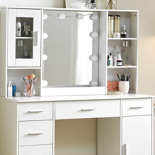 Make-up Schminktisch Frisiertisch mit LED-Beleuchtung Spiegel und 6 Schubladen - Bild 11 von 12