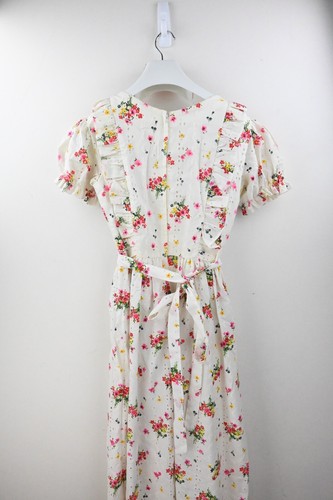 Vintage 1970's handmade prairie dress in white with floral print size S/UK8 - Picture 6 of 7