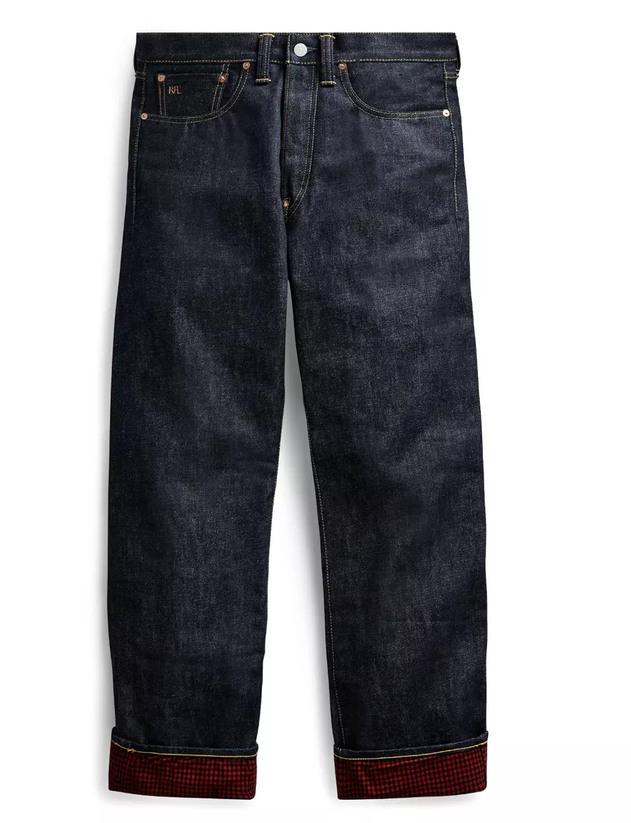 NWT RRL Straight Fit Flannel Lined Jeans Denim Dark Blue Selvedge