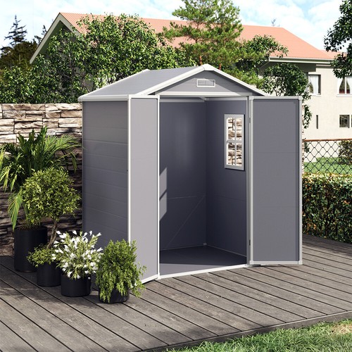 8x4 6x4ft XL Large Plastic Shed Garden Storage Shed with Window and Door, Grey - Picture 31 of 57