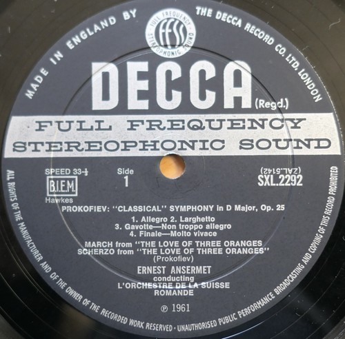 SXL 2292 ED2 Prokofiev Classical Symphony Ansermet NEAR MINT Decca WBg - Picture 3 of 6