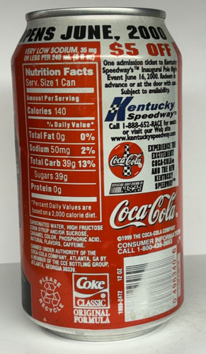 Classic Coca-Cola June 2000 Kentucky Speedway 12 Oz. Empty Soda Can - Picture 2 of 6