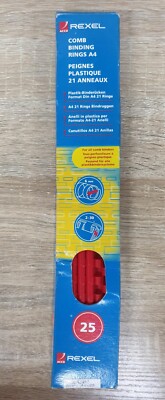 Rexel rot Kunststoff Bindekamm Buchrücken 6mm A4 21 Ringe - bindet 2-30 Blatt