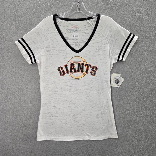 San Francisco Giants Women Shirt Large White Logo Graphic Burnout V Neck Tee NWT