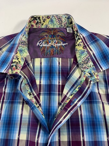 Robert Graham Shirt 2XL Long Sleeve Classic Fit Men's PURPLE BLUE PLAID - Picture 5 of 15