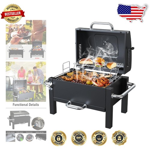Portable Tabletop Charcoal Grill with Built-in Thermometer & Adjustable Vents