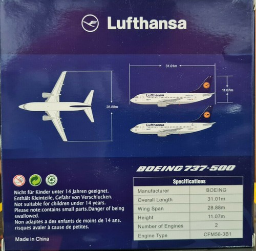 Boeing B737-500 Lufthansa Express D-Abil-Escala 1:400 Die Cast JC Wings 400 - Imagen 8 de 9