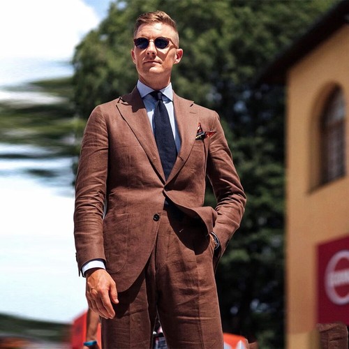 Sommer Strand Leinen Anzug für Herren zweireihig Blazer Hochzeit Abschlussball Party Smoking - Bild 2 von 16