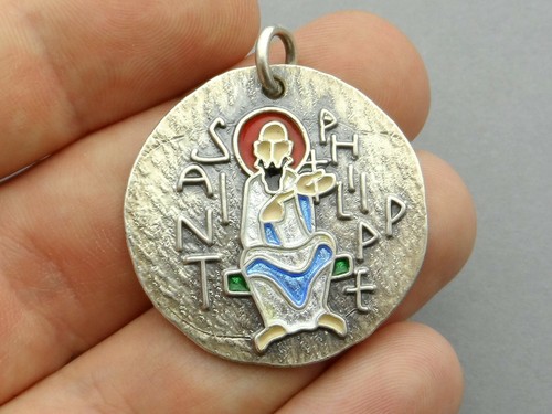 St Philip the Apostle by Elie Pellegrin. Antique Religious Silver Enamel Pendant - Picture 2 of 5