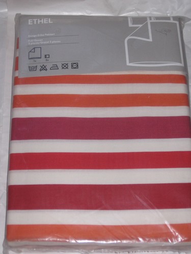 IKEA Ethel Queen Full Duvet cover and pillowcases set Red Orange White Striped - Picture 1 of 4