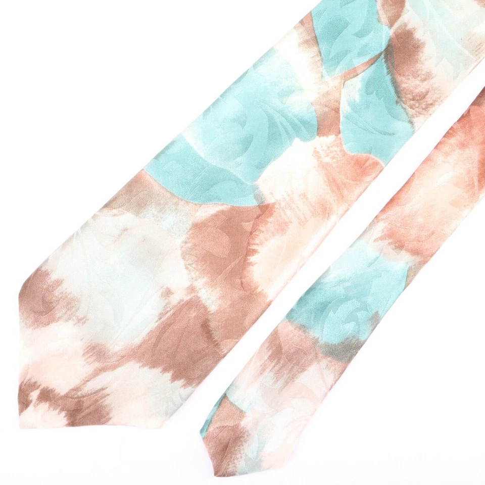 Hardy Amies Silk Necktie Blue Brown Tan Impressionist Painting Print Tie - Image 2 of 4