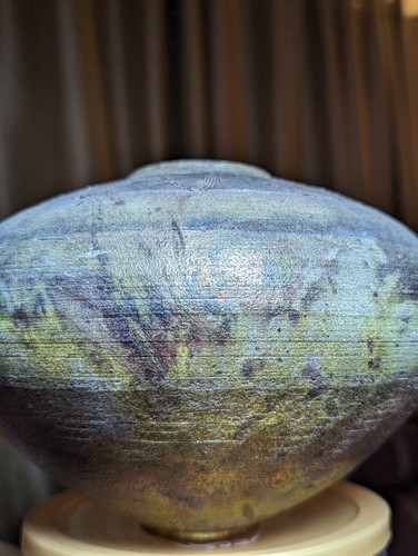 Vintage moderne signierte Raku Kunst Steinzeug Kalkins Keramik Vase 8 Zoll Durchmesser 6 Zoll T - Bild 17 von 21