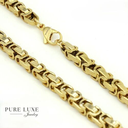 Collar de eslabones bizantinos de acero inoxidable de 8 mm de 24" para hombre. Chapado en oro grueso*Caja - Imagen 2 de 3