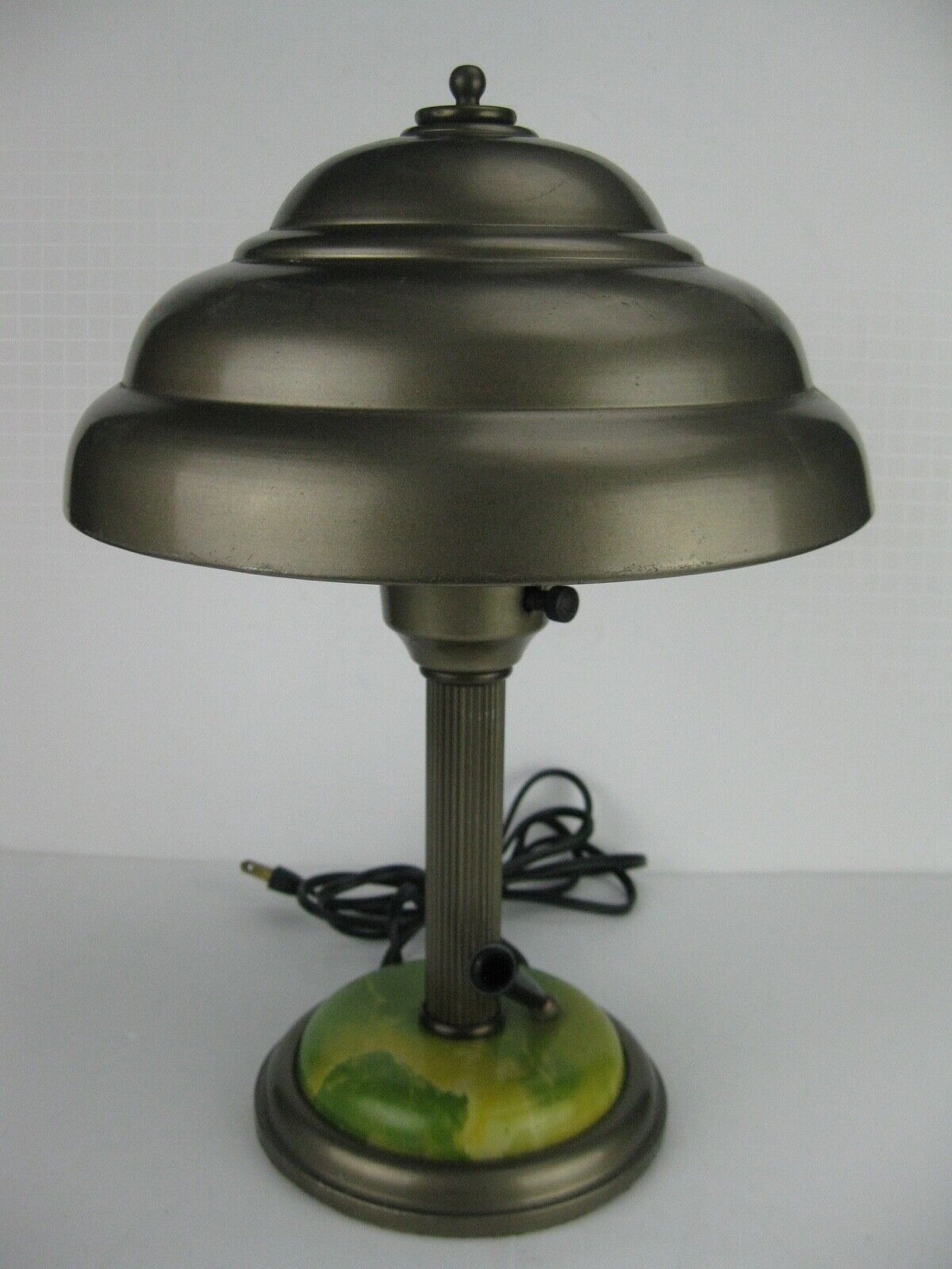 Vintage Metal Domed Mushroom Desk Lamp w/ Faux Green Marble Base & Pen Holder Limitowana edycja nowa praca