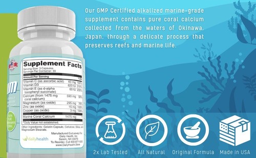 Coral Calcium Daily Original 1475mg 90 capsule Best Pure Supreme Marine Okinawan - Picture 11 of 11