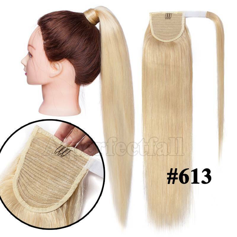 100% Remy Human Hair Extensions Ponytail Wrap Around Clip in Black Brown Blonde Do 20% zniżki na zestaw