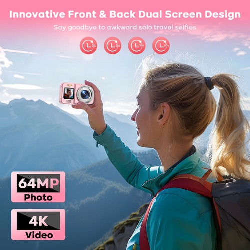 Digitalkamera Fotokamera 4K 64MP Fotoapparat Tragbare Mini Kompaktkamera mit 32G - Bild 2 von 10