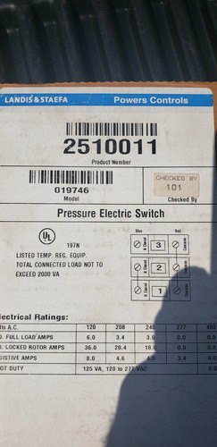 Landis & Staefa Pressure Electric Switch 2510011 Powers Controls 019746 - Picture 2 of 2