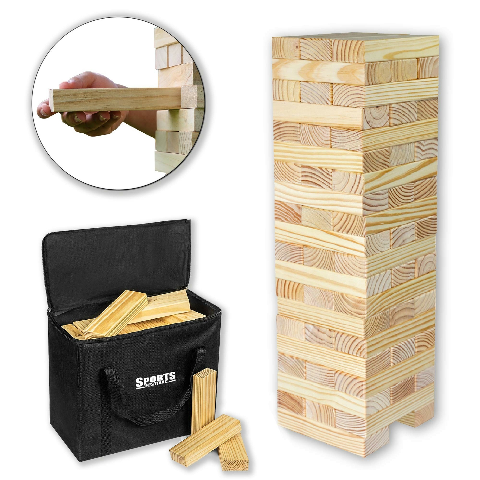 Sports Festival Gigante De Madera Tumbling Timbers con bolsa de almacenamiento, Bloque De Madera Dura.. Sports Festival Gigante De Madera Tumbling Timbers con bolsa de almacenamiento, Bloque De Madera Dura..
