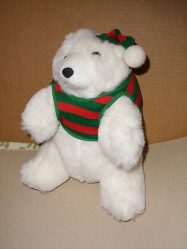 QUOIZEL PLUSH STUFFED WHITE FUZZY POLAR BEAR CHRISTMAS HAT & SHIRT 11'' - Bild 5 von 5