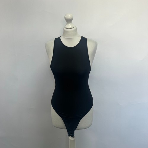 Pretty Little Thing Recycled Basic Slinky Racerback Bodysuit. Black. UK 12. - Picture 1 of 5
