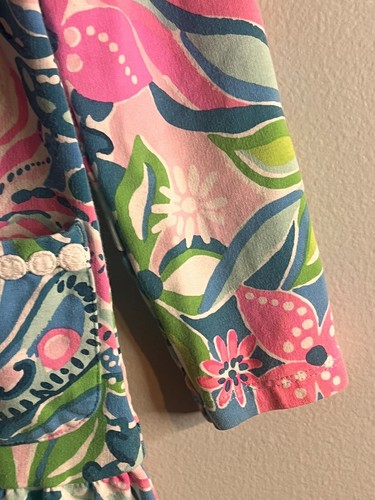 Lilly Pulitzer Girls M medium 6 7 Long Sleeve Vira Aqua Pink Dress Pocket Ruffle - Picture 7 of 9