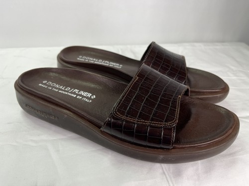 Womens Donald J pilner Slides Sandals Brown Croc Shoes Italy Size 8 - Picture 4 of 7