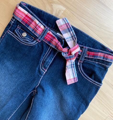 Gymboree Blue Denim Flare Jeans With Plaid Fabric Belt - Girls 8 - Picture 3 of 3