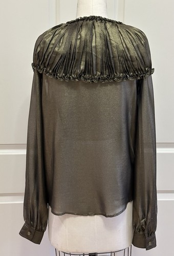 Vintage Isaac Mizrahi New York Couture Gorgeous Silk Blouse Size 8 Bronze Green - Picture 7 of 9