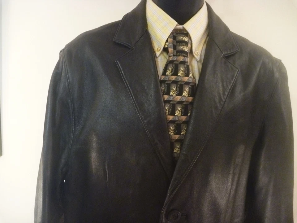 Kenneth Cole мужчин L куртка над пальто бизнес лацкан черный кожаный откидные карманы - Изображение 3 из 4