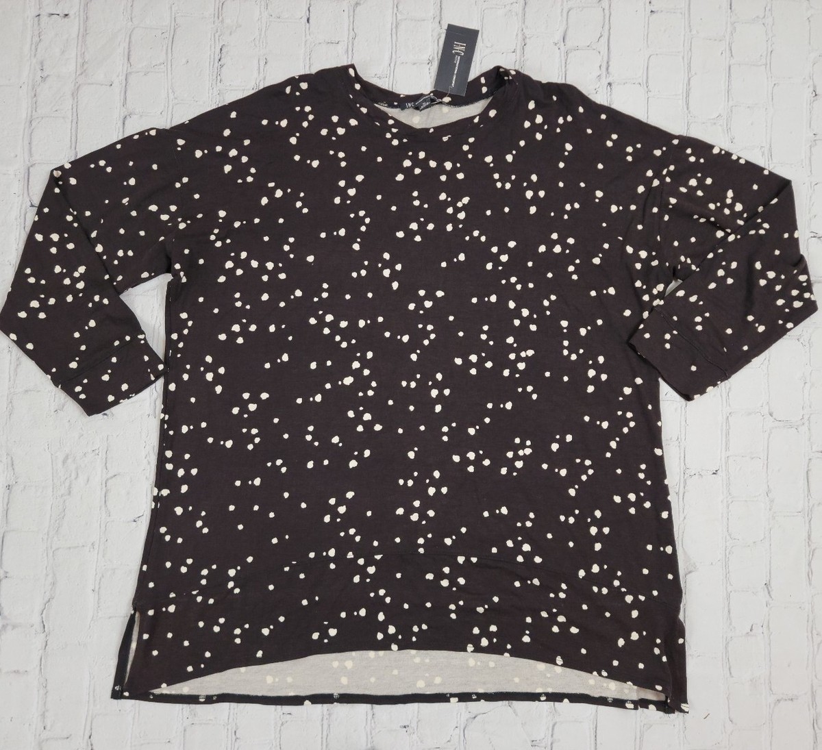 INC Womens Petite Large Brown Polka Dot Tunic High low Stretch Top