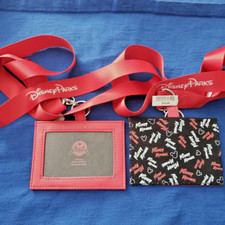 Mickey Mouse Red Bade ID Lanyard Holder Disney Parks Official Badge Lot of 2