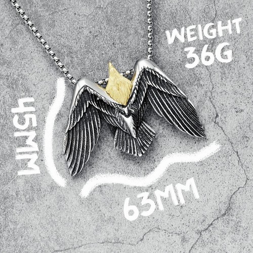 Flying Eagle Men Necklace 316L Stainless Steel Pendants Wild Hawk Wings Chain - Picture 3 of 11