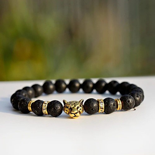 Charm Stone Beaded Leopard Head Beaded Bracelet For Men Pulseras Hombre Handmade - Picture 6 of 14